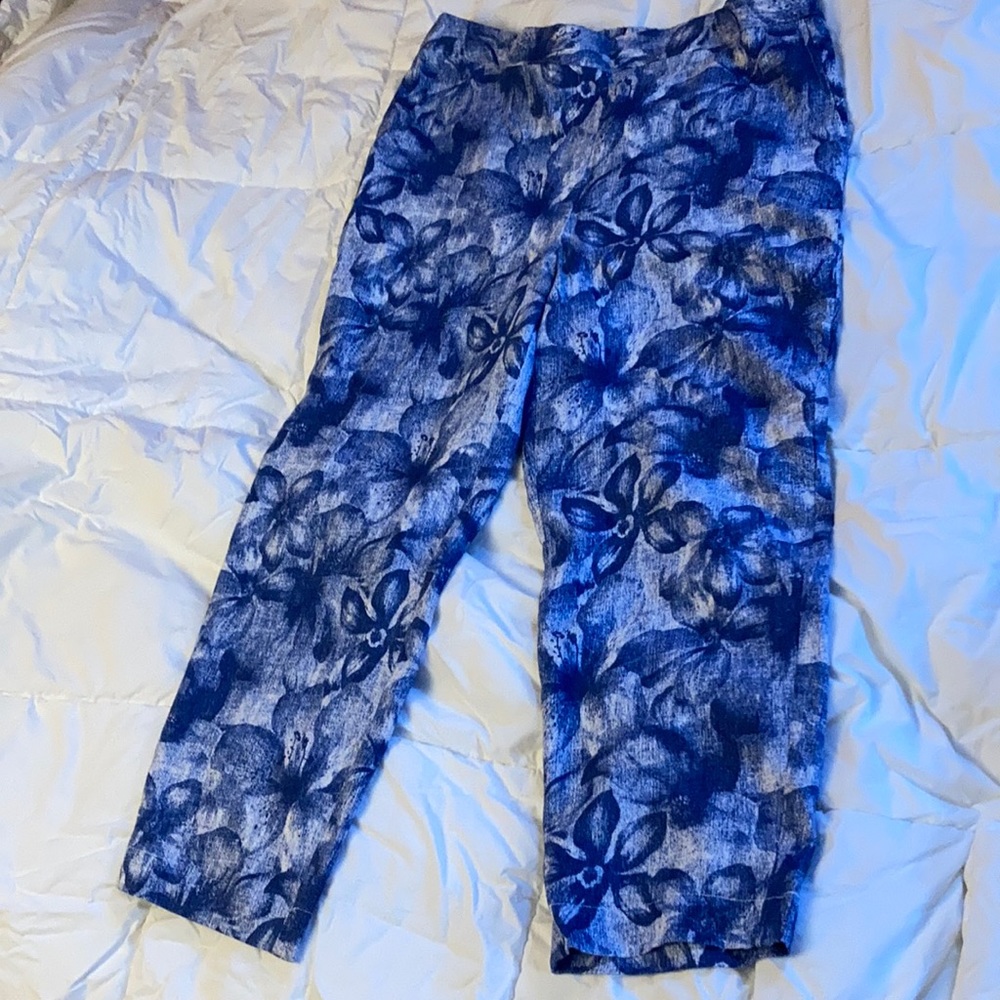 Chico’s Linen Straight Leg Pull On Pants Size 14